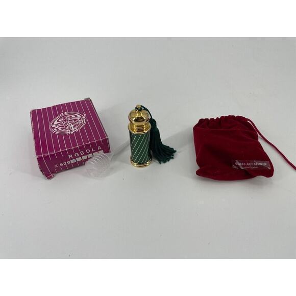 Glass Act Studios Green And Gold Swirl Perfume Bottle w Stopper With Bag - Picture 1 of 7